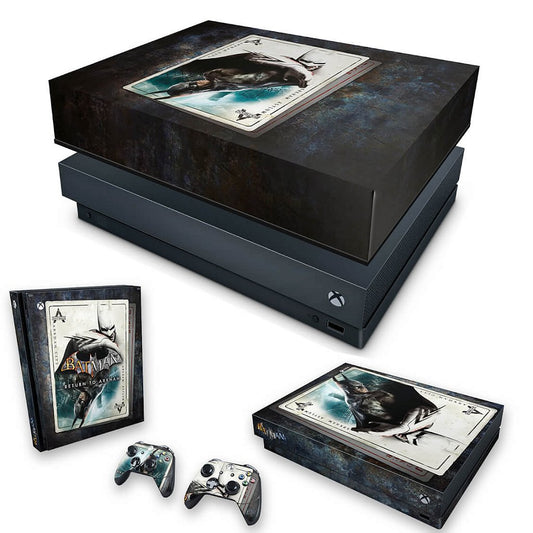 KIT Capa Anti Poeira e Skin Anti-Rage Xbox One X - Batman Return to Arkham