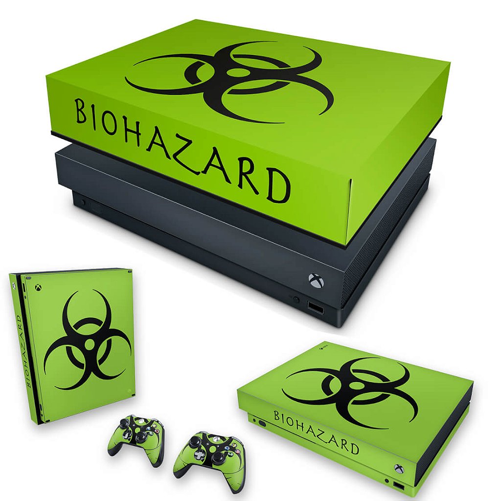 KIT Capa Anti Poeira e Skin Anti-Rage Xbox One X - Biohazard Radioativo