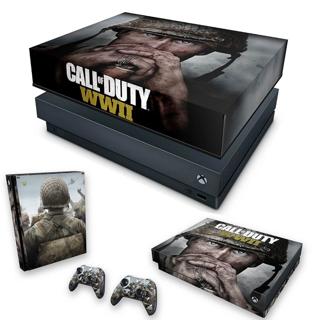 KIT Capa Anti Poeira e Skin Anti-Rage Xbox One X - Call of Duty WW2