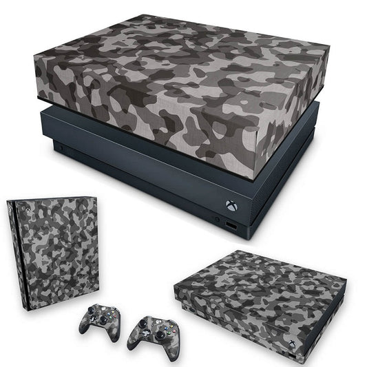 KIT Capa Anti Poeira e Skin Anti-Rage Xbox One X - Camuflagem Cinza