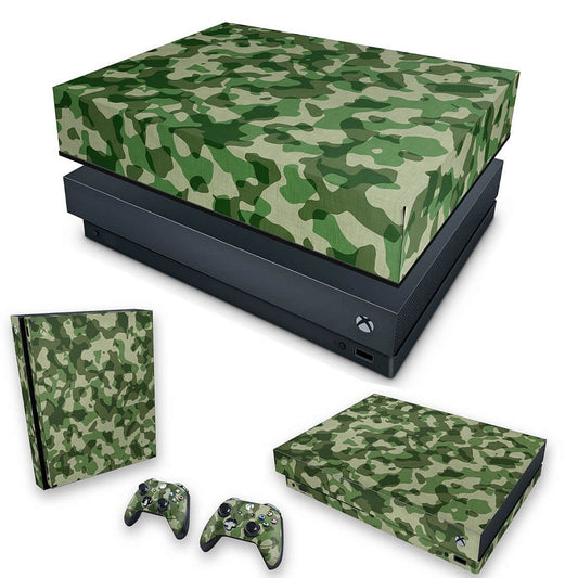 KIT Capa Anti Poeira e Skin Anti-Rage Xbox One X - Camuflado Verde