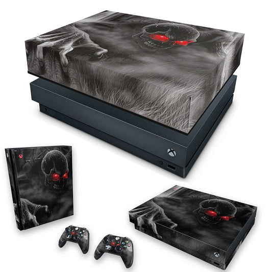 KIT Capa Anti Poeira e Skin Anti-Rage Xbox One X - Caveira Skull