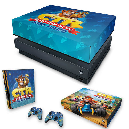 KIT Capa Anti Poeira e Skin Anti-Rage Xbox One X - Crash Team Racing CTR