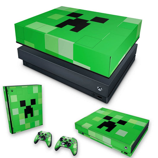 KIT Xbox One X Skin Anti-Rage e Capa Anti Poeira - Creeper Minecraft