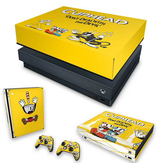 KIT Capa Anti Poeira e Skin Anti-Rage Xbox One X - Cuphead