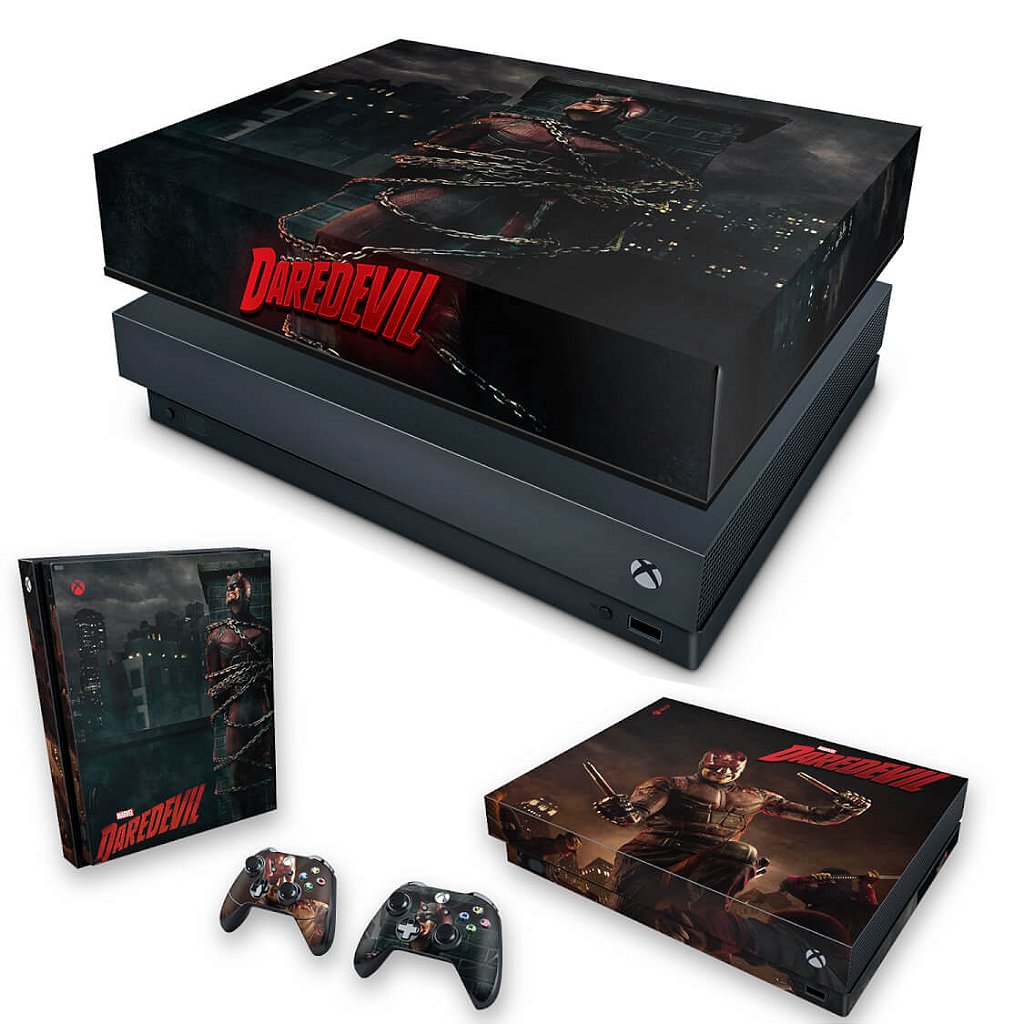 KIT Capa Anti Poeira e Skin Anti-Rage Xbox One X - Daredevil Demolidor