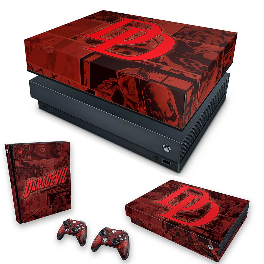KIT Capa Anti Poeira e Skin Anti-Rage Xbox One X - Daredevil Demolidor Comics