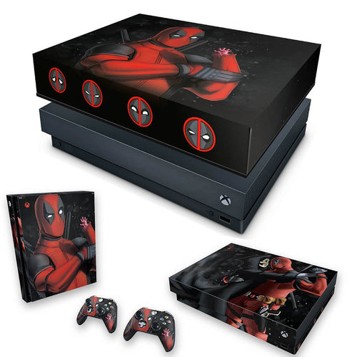 KIT Capa Anti Poeira e Skin Anti-Rage Xbox One X - Deadpool 2
