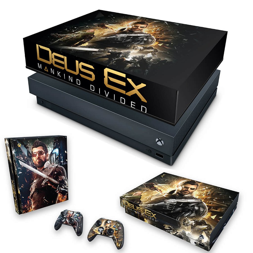 KIT Capa Anti Poeira e Skin Anti-Rage Xbox One X - Deus Ex: Mankind Divided