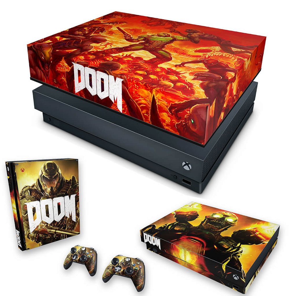 KIT Capa Anti Poeira e Skin Anti-Rage Xbox One X - Doom