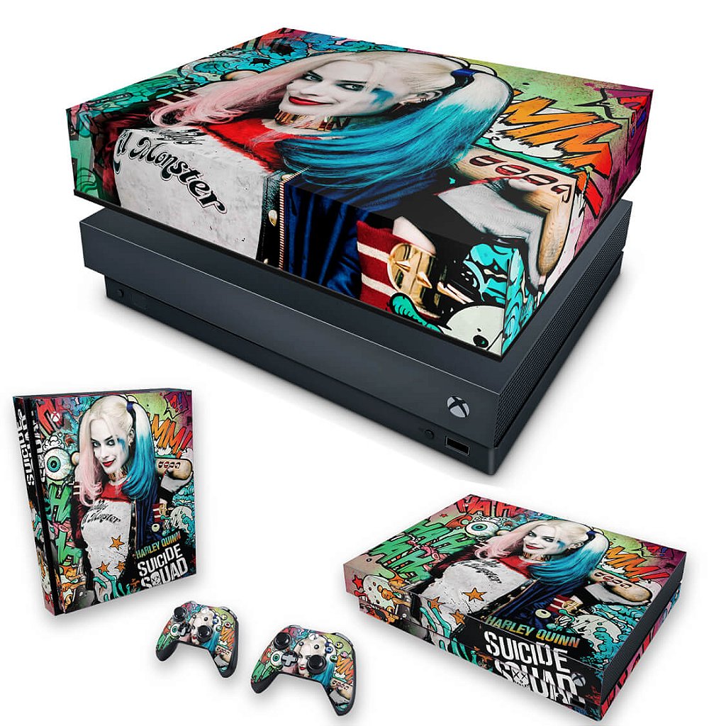 KIT Capa Anti Poeira e Skin Anti-Rage Xbox One X - Esquadrão Suicida #A