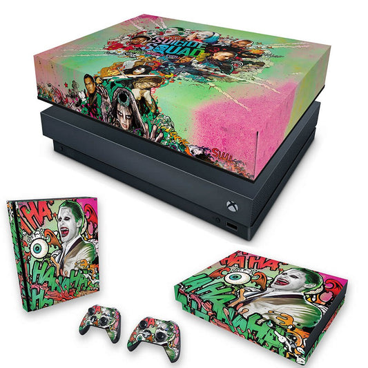 KIT Capa Anti Poeira e Skin Anti-Rage Xbox One X - Esquadrão Suicida #B