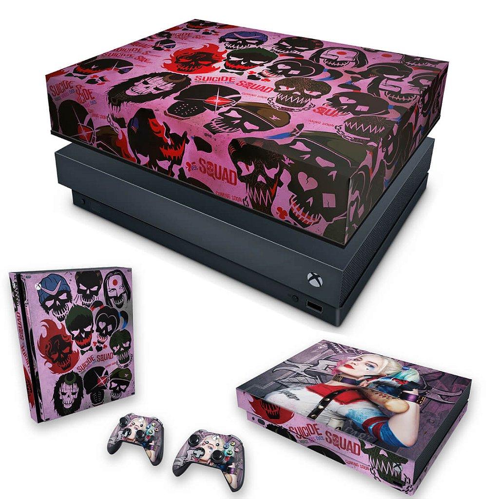 KIT Capa Anti Poeira e Skin Anti-Rage Xbox One X - Esquadrão Suicida #C