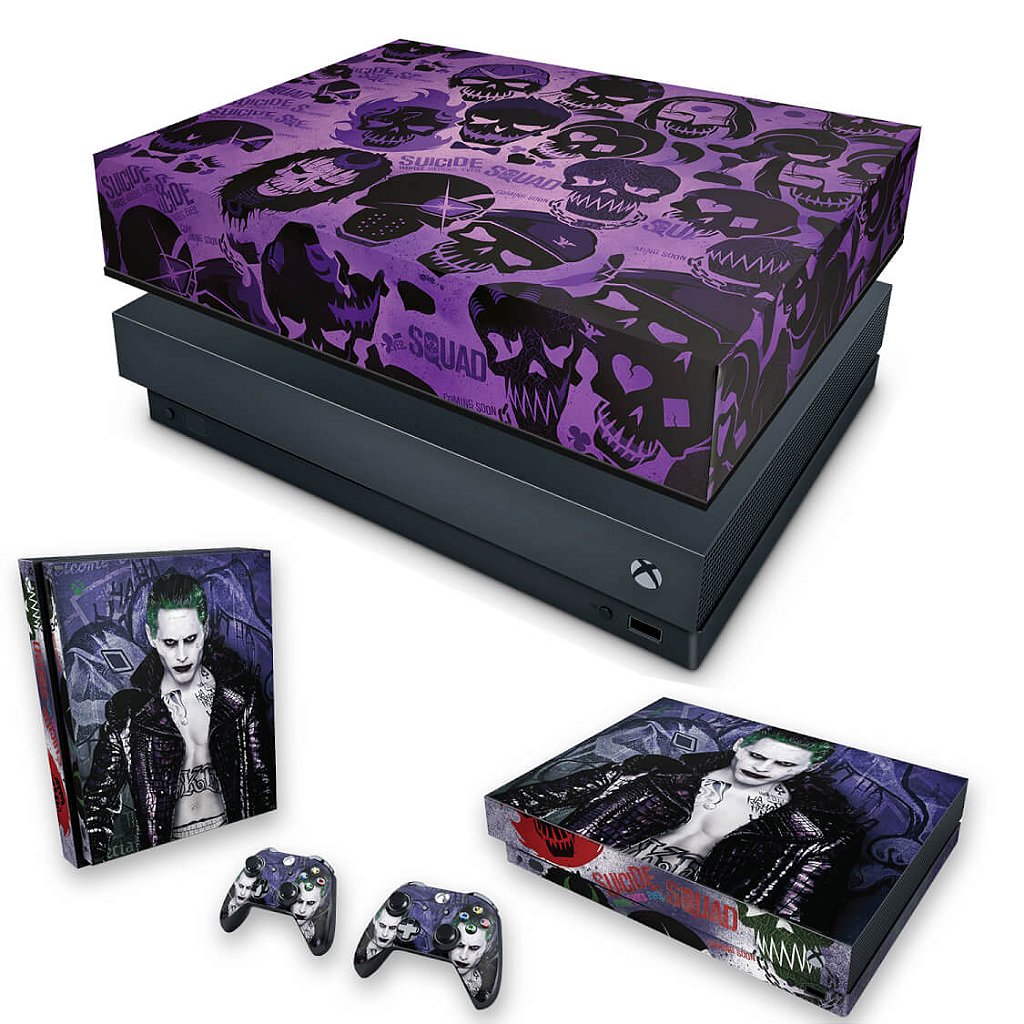 KIT Capa Anti Poeira e Skin Anti-Rage Xbox One X - Esquadrão Suicida #D