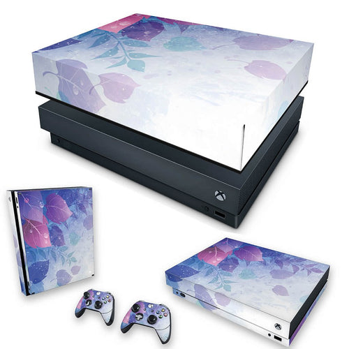 KIT Capa Anti Poeira e Skin Anti-Rage Xbox One X - Folhas Lilás
