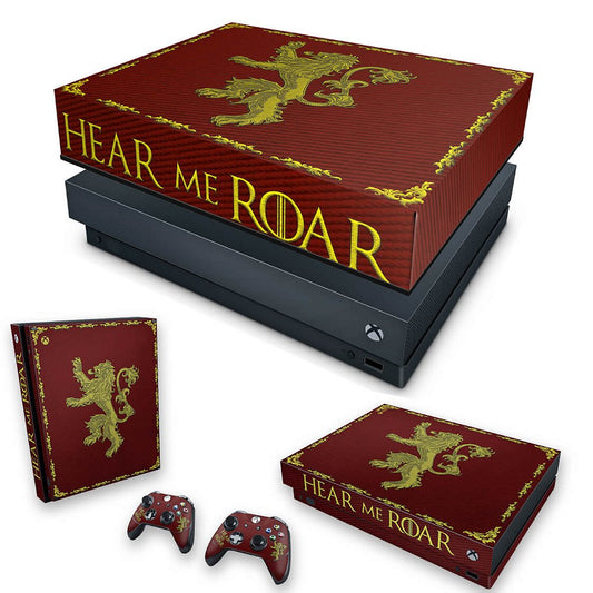 KIT Xbox One X Skin Anti-Rage e Capa Anti Poeira - Game Of Thrones Lannister