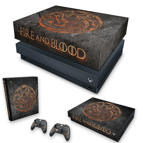 KIT Capa Anti Poeira e Skin Anti-Rage Xbox One X - Game of Thrones Targaryen