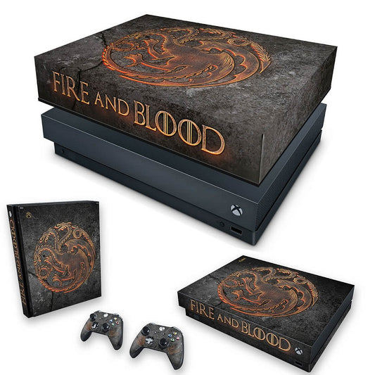 KIT Xbox One X Skin Anti-Rage e Capa Anti Poeira - Game of Thrones Targaryen