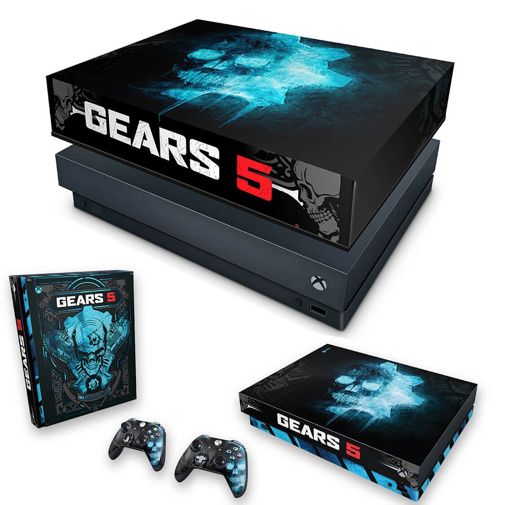 KIT Capa Anti Poeira e Skin Anti-Rage Xbox One X - Gears 5