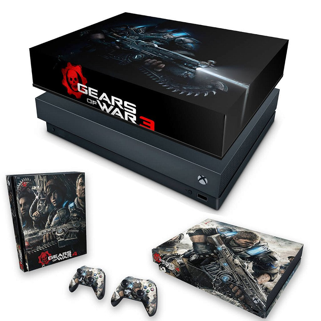 KIT Capa Anti Poeira e Skin Anti-Rage Xbox One X - Gears of War 4