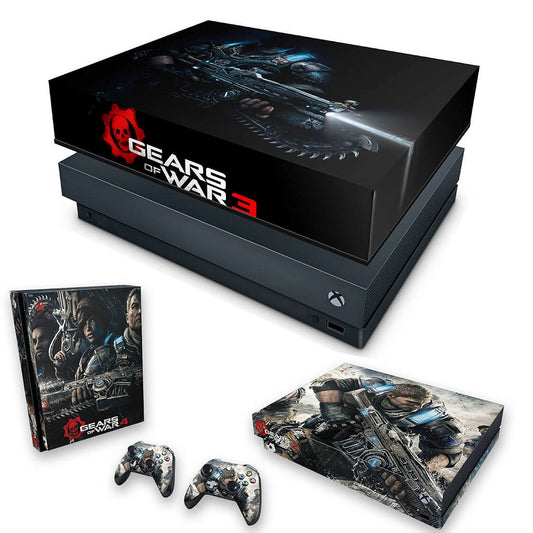 KIT Capa Anti Poeira e Skin Anti-Rage Xbox One X - Gears of War 4