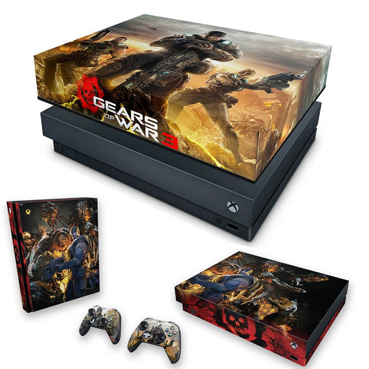 KIT Capa Anti Poeira e Skin Anti-Rage Xbox One X - Gears of War