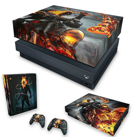 KIT Capa Anti Poeira e Skin Anti-Rage Xbox One X - Ghost Rider - Motoqueiro Fantasma #B