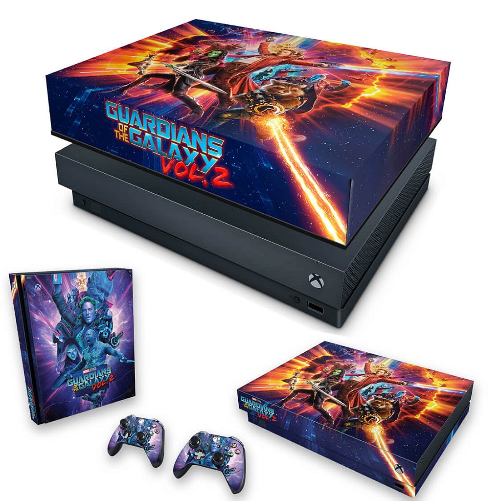 KIT Capa Anti Poeira e Skin Anti-Rage Xbox One X - Guardiões da Galáxia Vol 2