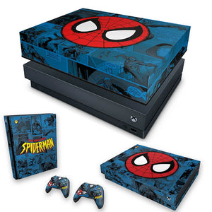 KIT Capa Anti Poeira e Skin Anti-Rage Xbox One X - Homem-Aranha Spider-Man Comics