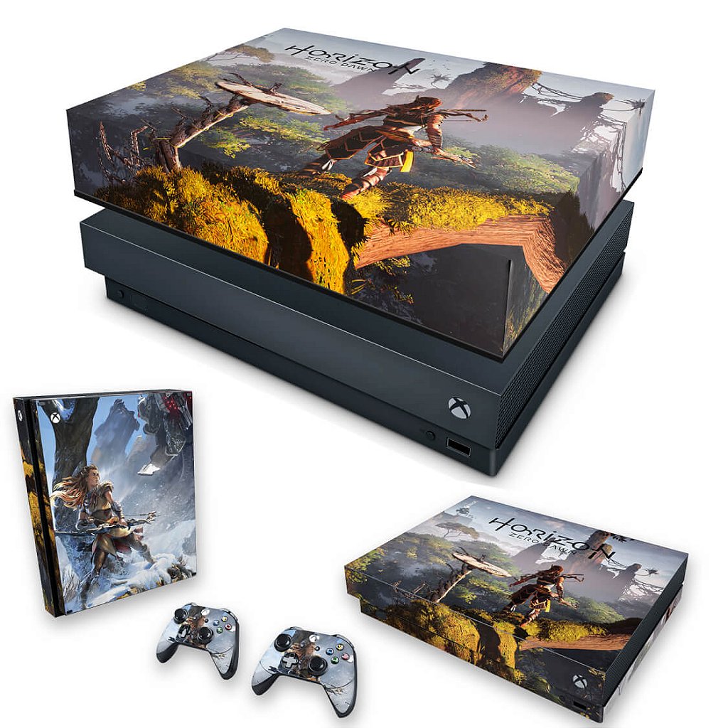 KIT Capa Anti Poeira e Skin Anti-Rage Xbox One X - Horizon Zero Dawn