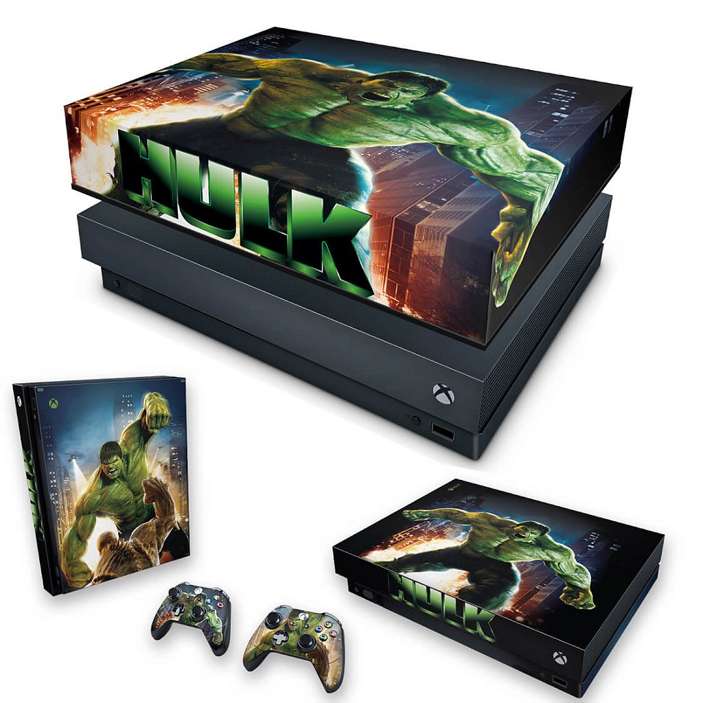 KIT Capa Anti Poeira e Skin Anti-Rage Xbox One X - Hulk