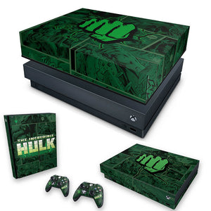 KIT Capa Anti Poeira e Skin Anti-Rage Xbox One X - Hulk Comics