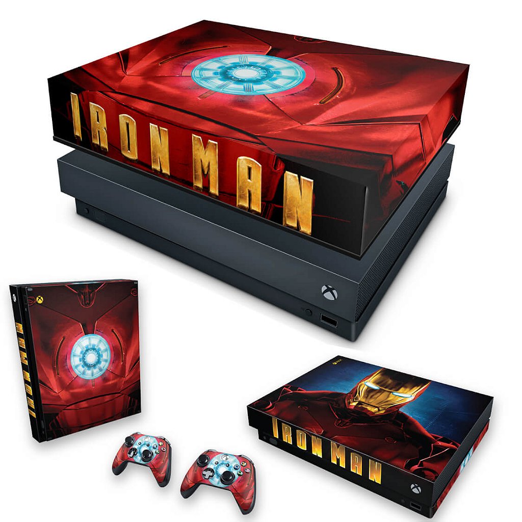 KIT Capa Anti Poeira e Skin Anti-Rage Xbox One X - Iron Man - Homem de Ferro