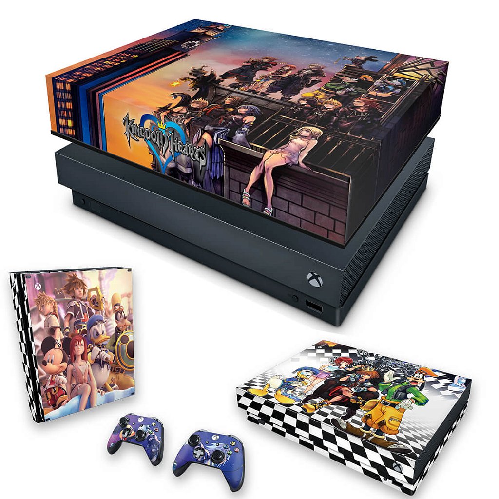 KIT Capa Anti Poeira e Skin Anti-Rage Xbox One X - Kingdom Hearts