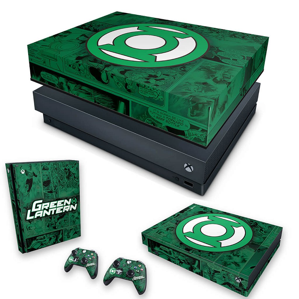 KIT Capa Anti Poeira e Skin Anti-Rage Xbox One X - Lanterna Verde Comics
