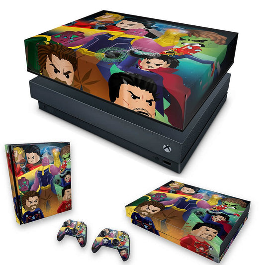 KIT Capa Anti Poeira e Skin Anti-Rage Xbox One X - Lego Avengers Vingadores