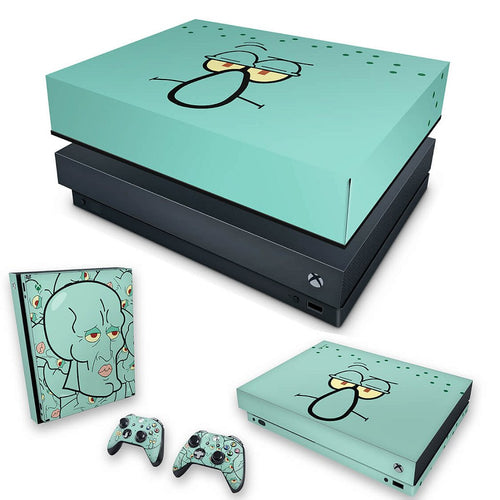 KIT Capa Anti Poeira e Skin Anti-Rage Xbox One X - Lula Molusco Bob Esponja