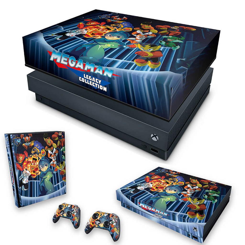 KIT Capa Anti Poeira e Skin Anti-Rage Xbox One X - Megaman Legacy Collection