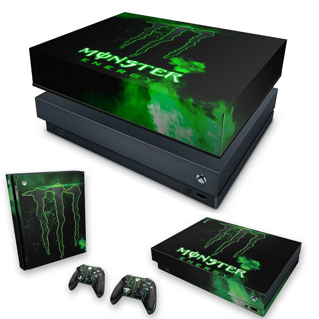 KIT Capa Anti Poeira e Skin Anti-Rage Xbox One X - Monster Energy Drink