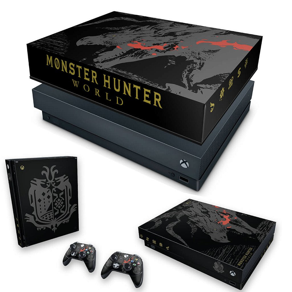 KIT Capa Anti Poeira e Skin Anti-Rage Xbox One X - Monster Hunter Edition