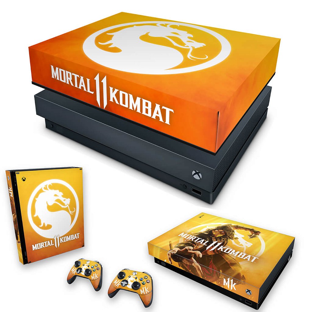 KIT Capa Anti Poeira e Skin Anti-Rage Xbox One X - Mortal Kombat 11