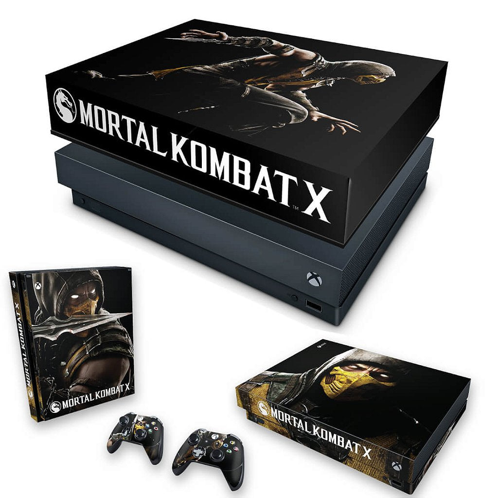 KIT Capa Anti Poeira e Skin Anti-Rage Xbox One X - Mortal Kombat X