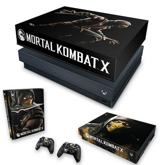 KIT Capa Anti Poeira e Skin Anti-Rage Xbox One X - Mortal Kombat X
