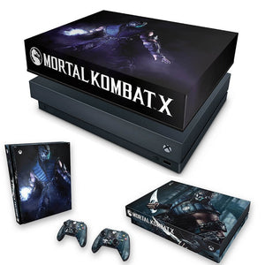 KIT Capa Anti Poeira e Skin Anti-Rage Xbox One X - Mortal Kombat X - Subzero