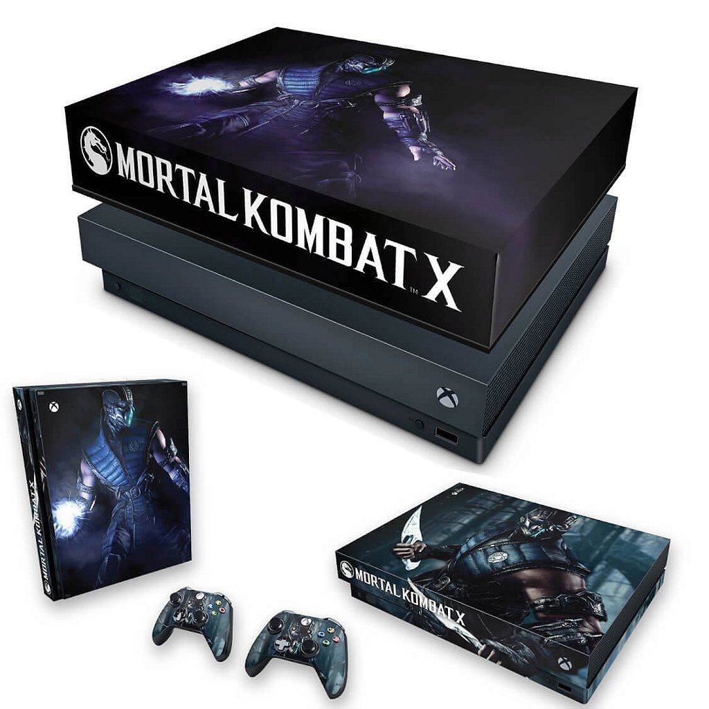 KIT Capa Anti Poeira e Skin Anti-Rage Xbox One X - Mortal Kombat X - Subzero