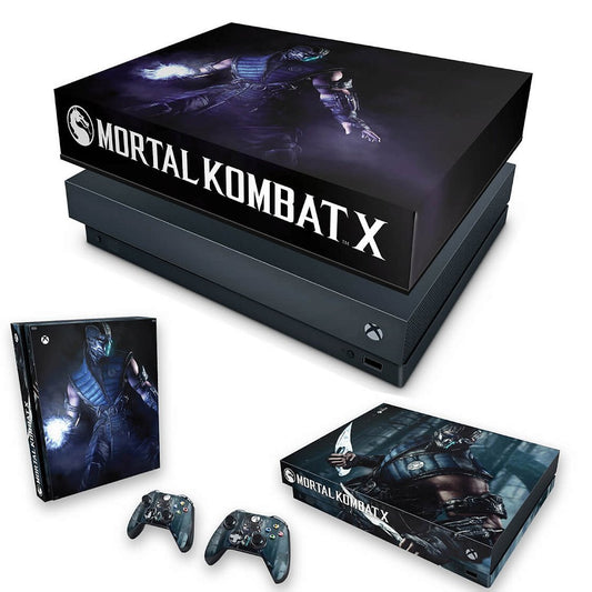 KIT Capa Anti Poeira e Skin Anti-Rage Xbox One X - Mortal Kombat X - Subzero