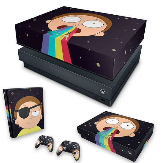 KIT Xbox One X Skin Anti-Rage e Capa Anti Poeira - Morty Rick and Morty