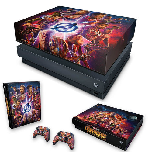 KIT Capa Anti Poeira e Skin Anti-Rage Xbox One X - Os Vingadores: Guerra Infinita
