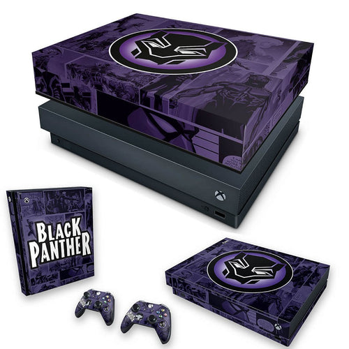 KIT Capa Anti Poeira e Skin Anti-Rage Xbox One X - Pantera Negra Comics