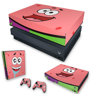 KIT Capa Anti Poeira e Skin Anti-Rage Xbox One X - Patrick Bob Esponja
